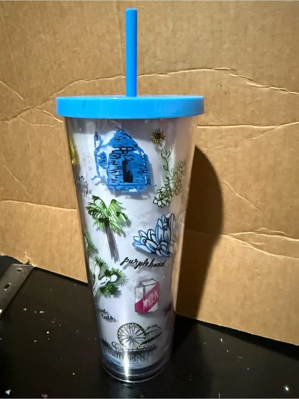 Starbucks California Tumbler Blue Lid and Straw with Multicolor Graphics